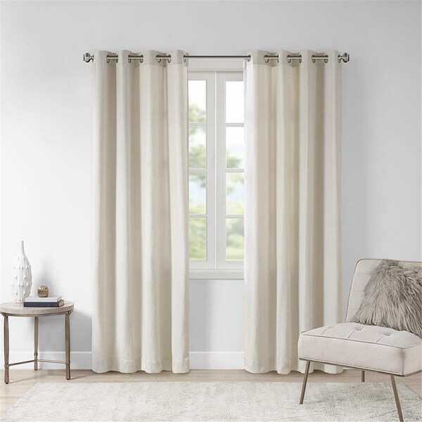 Madison Park Natural 100 Percent Polyester Solid Piece Dyed Grommet Top Window Panel MP40-6751 - main